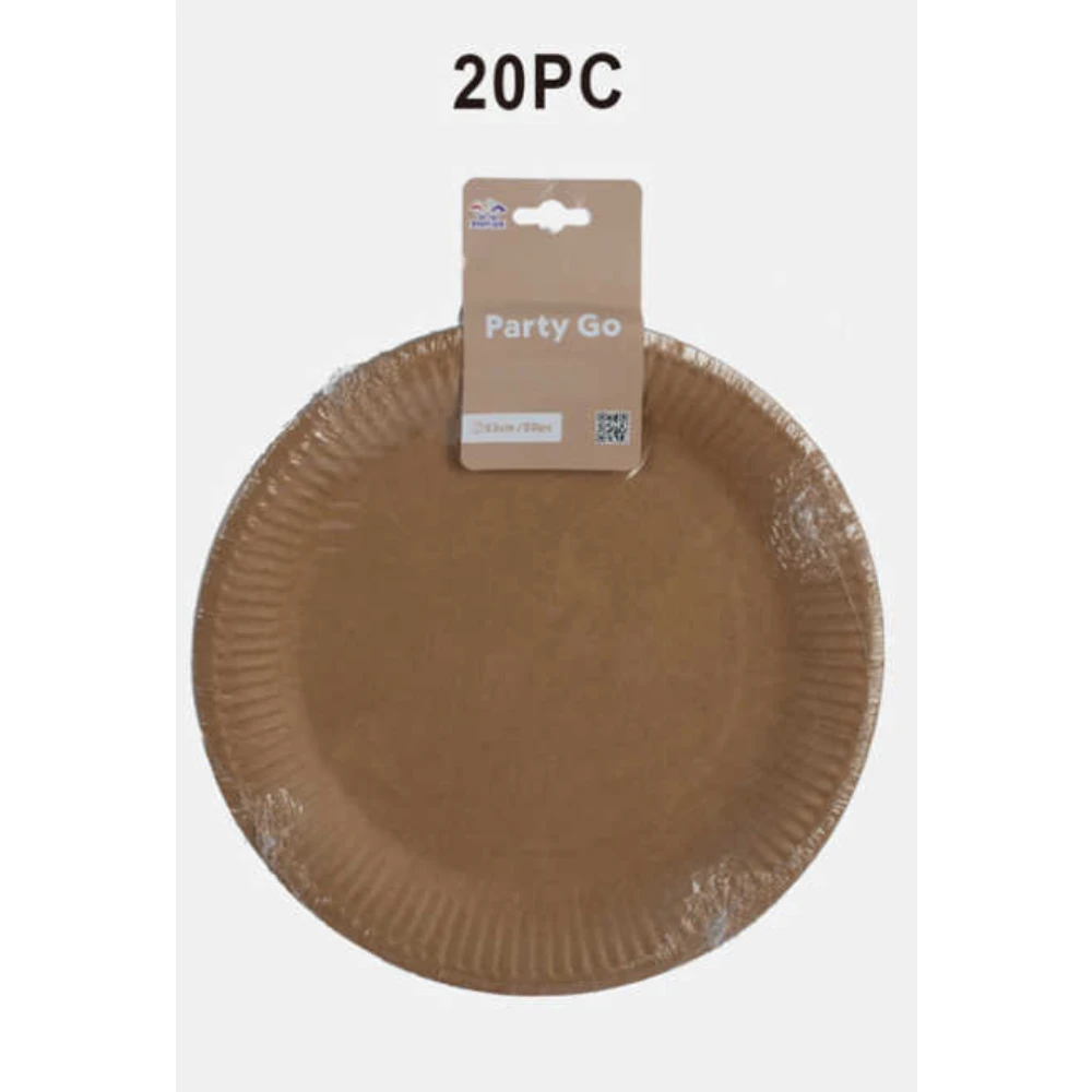 23 cm-es egyszínű kraft papír tányér készlet, 20 db