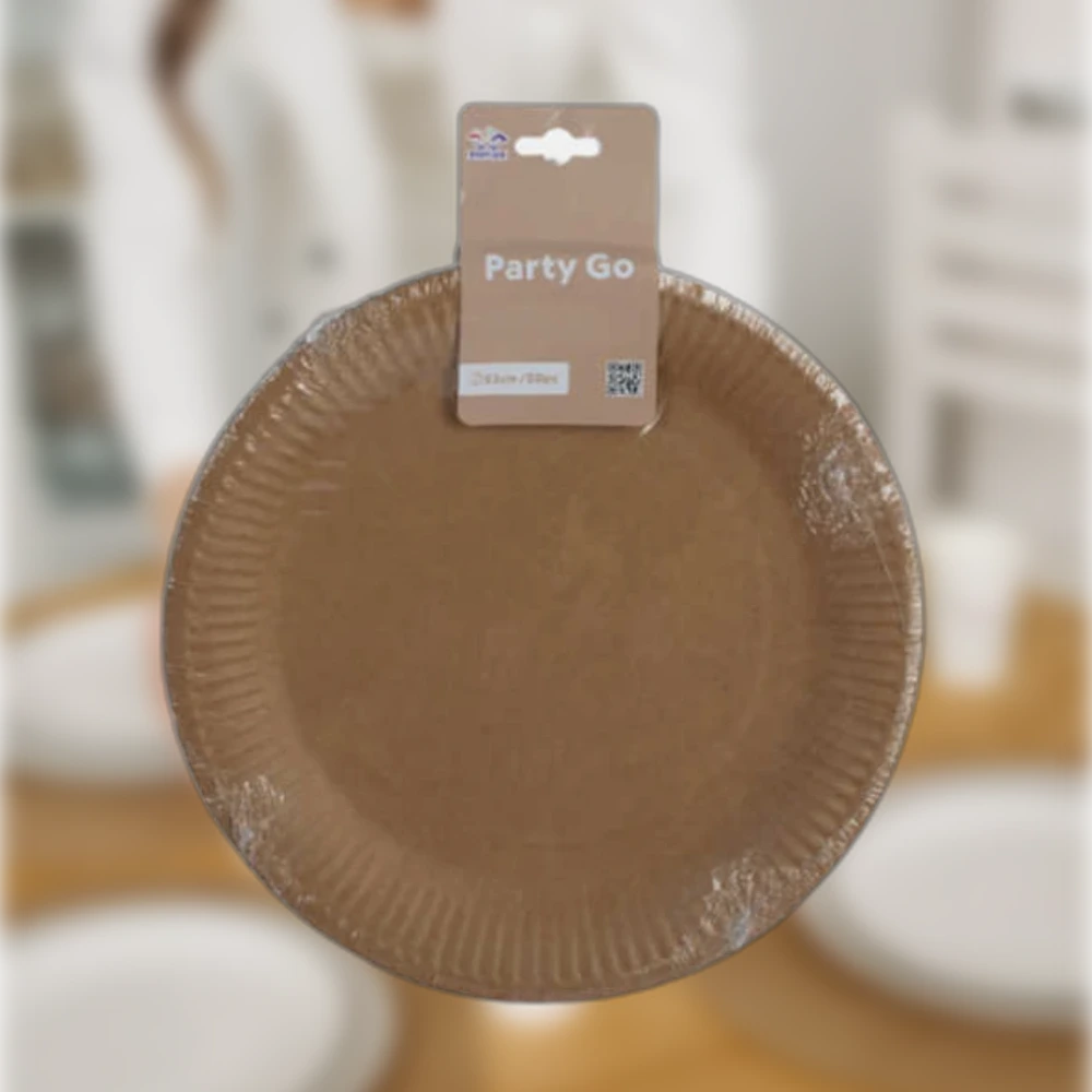 23 cm-es egyszínű kraft papír tányér készlet, 20 db