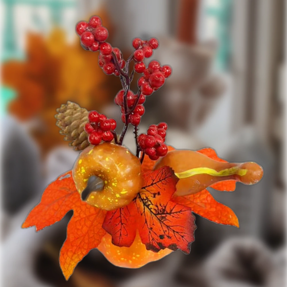 Halloween tök dekoráció bogyós díszítéssel, 18 cm, 1 db
