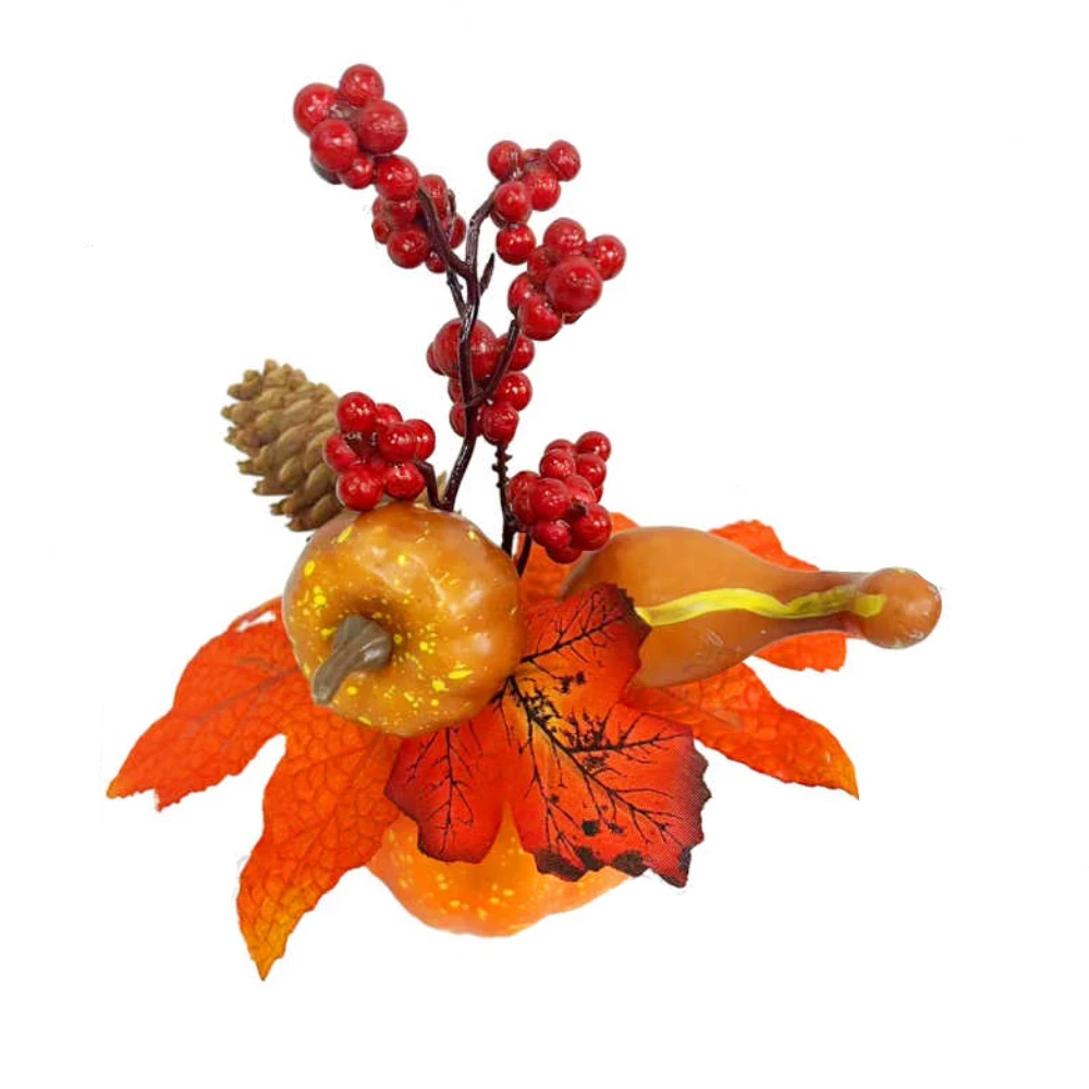 Halloween tök dekoráció bogyós díszítéssel, 18 cm, 1 db