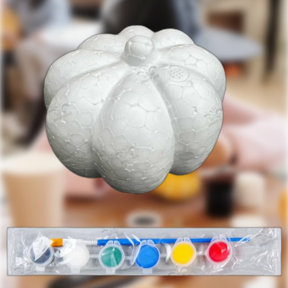 Halloween tök alakú festhető dekoráció nyéllel és 6 színű festékkészlettel, 2 db