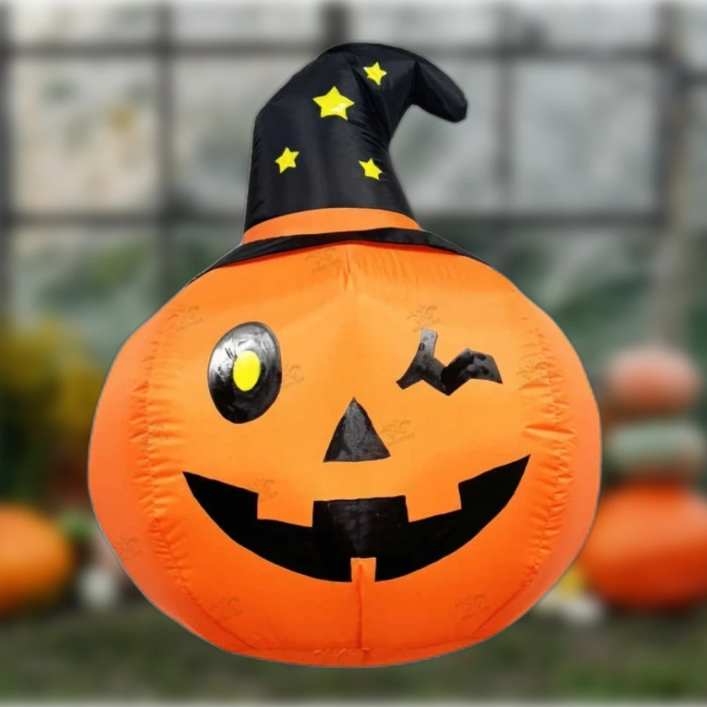 Halloween LED-es felfújható töklámpás dekoráció, 90 cm, 1 db