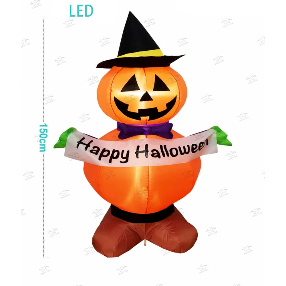 LED-es felfújható Halloween dekoráció – töklámpás rémisztő madárijesztő, 150 cm, 1 db
