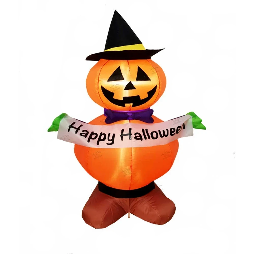 LED-es felfújható Halloween dekoráció – töklámpás rémisztő madárijesztő, 150 cm, 1 db