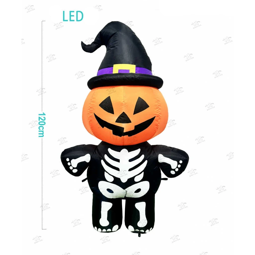 Halloween felfújható LED dekoráció – töklámpás csontváz figura 120 cm, 1 db