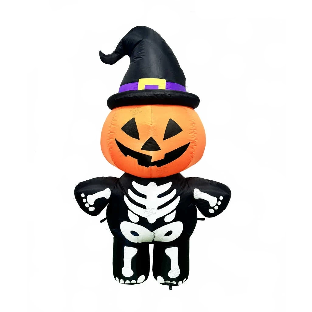 Halloween felfújható LED dekoráció – töklámpás csontváz figura 120 cm, 1 db