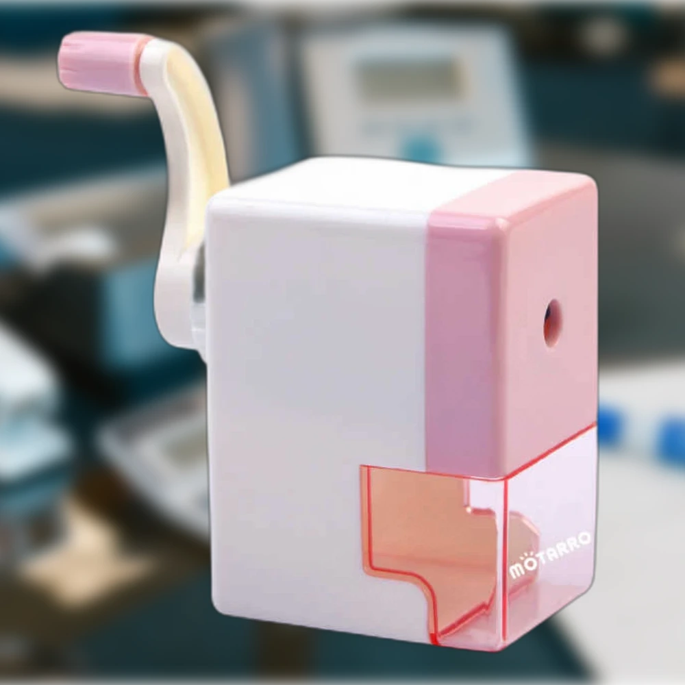 Automata ceruzahegyező, PVC dobozban, kék-rózsaszín