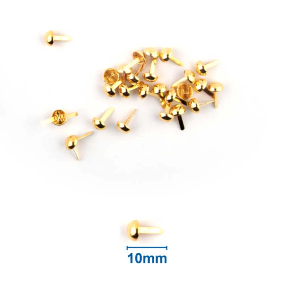 Arany színű kétlábú, kerek fejű miltonkapocs 10 mm – 25 db