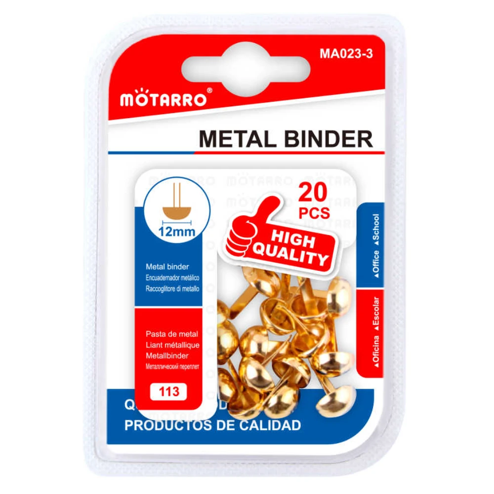 Aranyszínű kerek fejű kétágú miltonkapocs 12 mm, 20 db