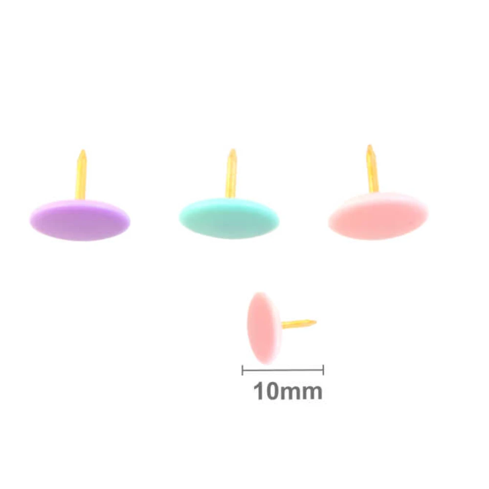 Színes műanyag bevonatú rajzszögek, 60 db, világos pink-zöld-lila