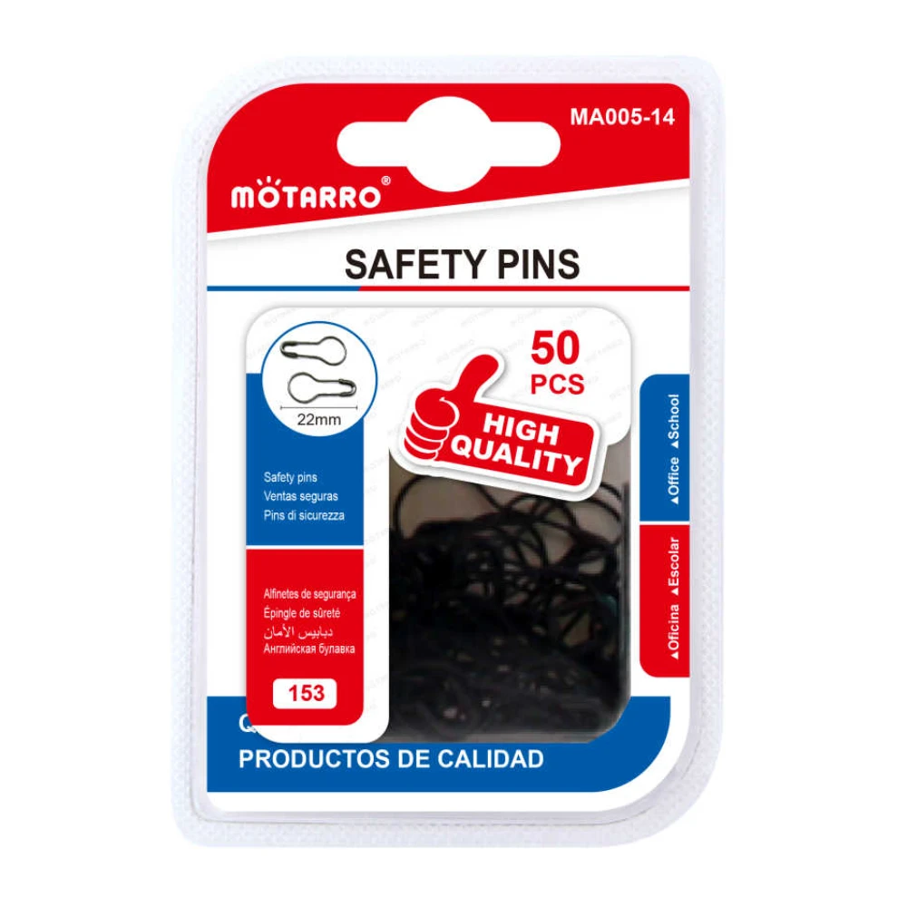 Fekete biztonsági tűk, 22 mm, 50 db, hurok alakú