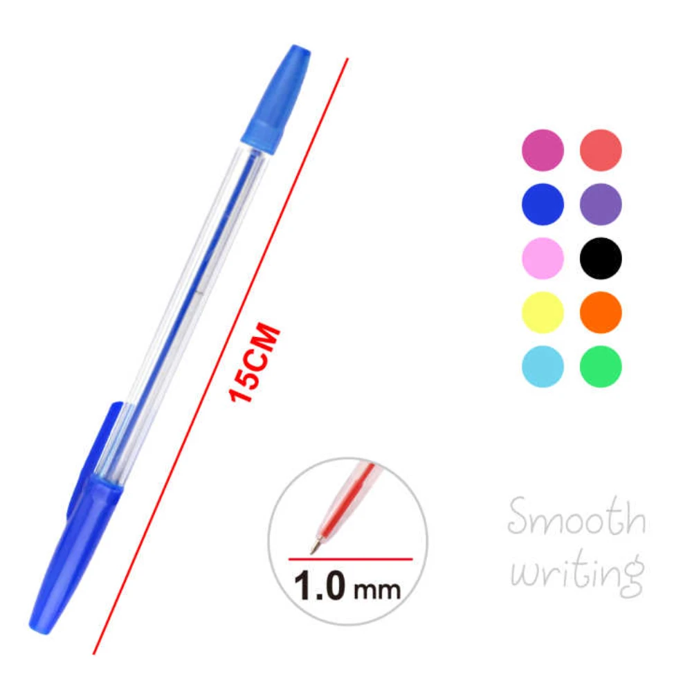 Egyszerű golyóstoll készlet PVC tokban, 10 db, színes