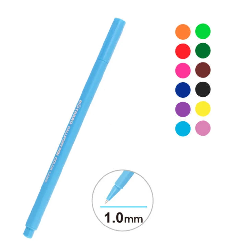 Színes golyóstoll készlet, 12 db, 1,0 mm, PVC tasakban, kék testtel