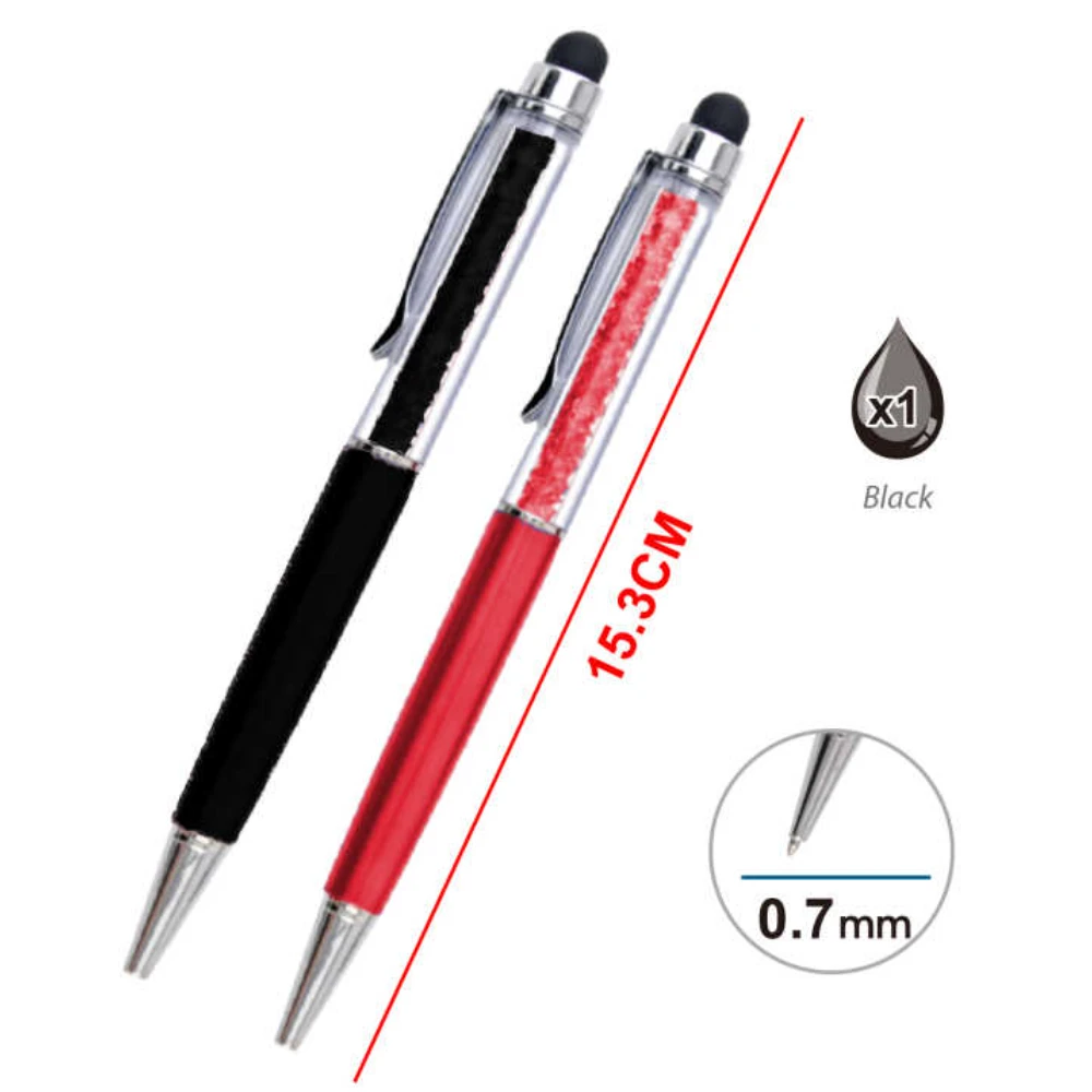 Érintőképernyős golyóstoll 0,7 mm, strasszköves, fekete tintával