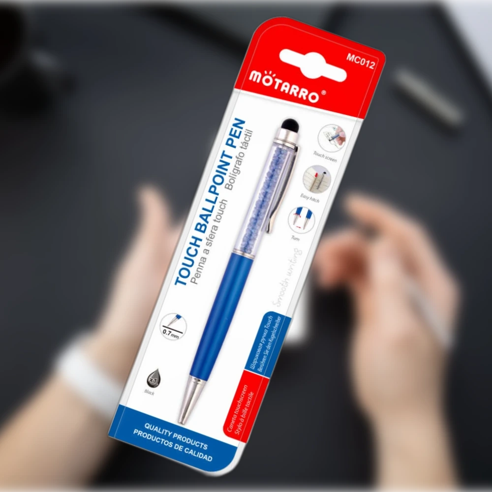 Érintőképernyős golyóstoll 0,7 mm, strasszköves, fekete tintával