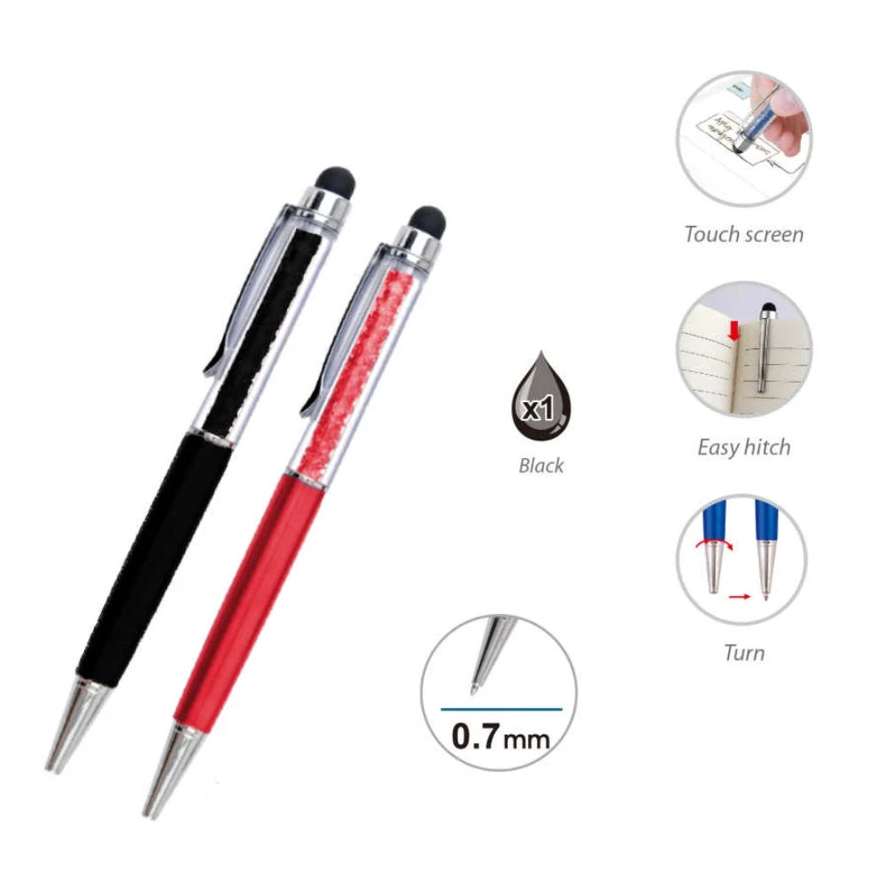 Érintőképernyős golyóstoll 0,7 mm, strasszköves, fekete tintával