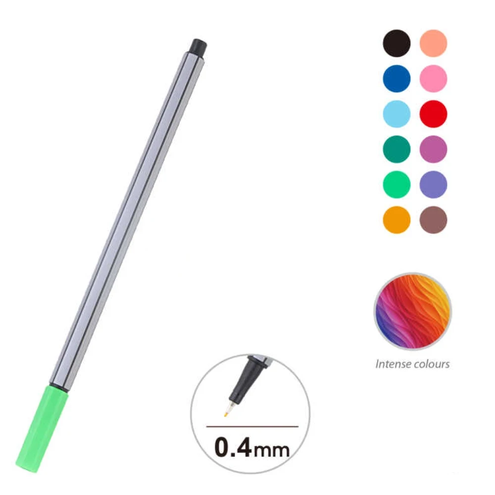 12 darabos tűfilc készlet PVC tokban, 0,4 mm heggyel