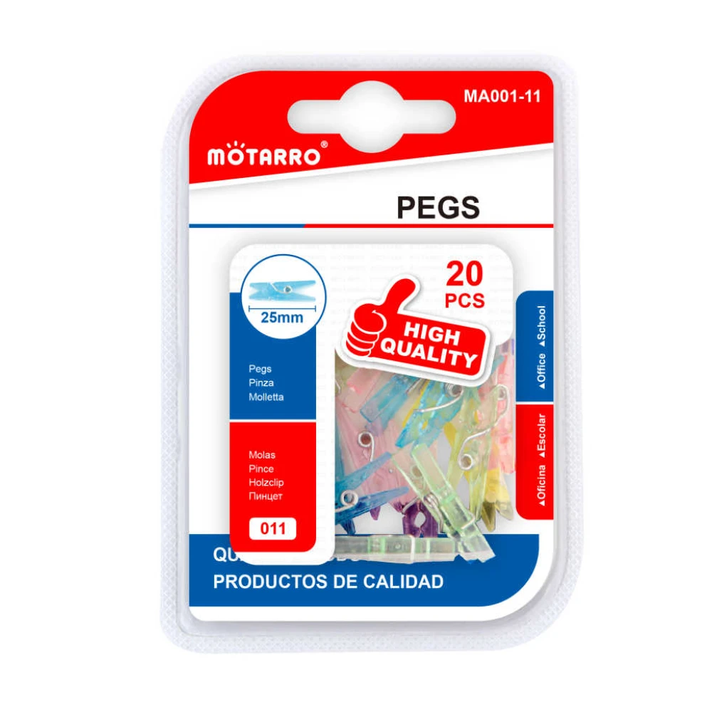 Átlátszó színes műanyag csipesz 25 mm, 20 db