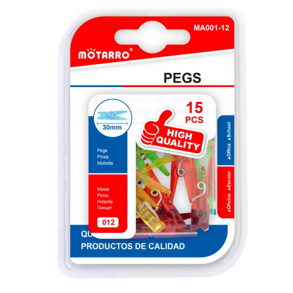 Színes, átlátszó műanyag ruhacsipesz 30 mm, 15 db/csomag