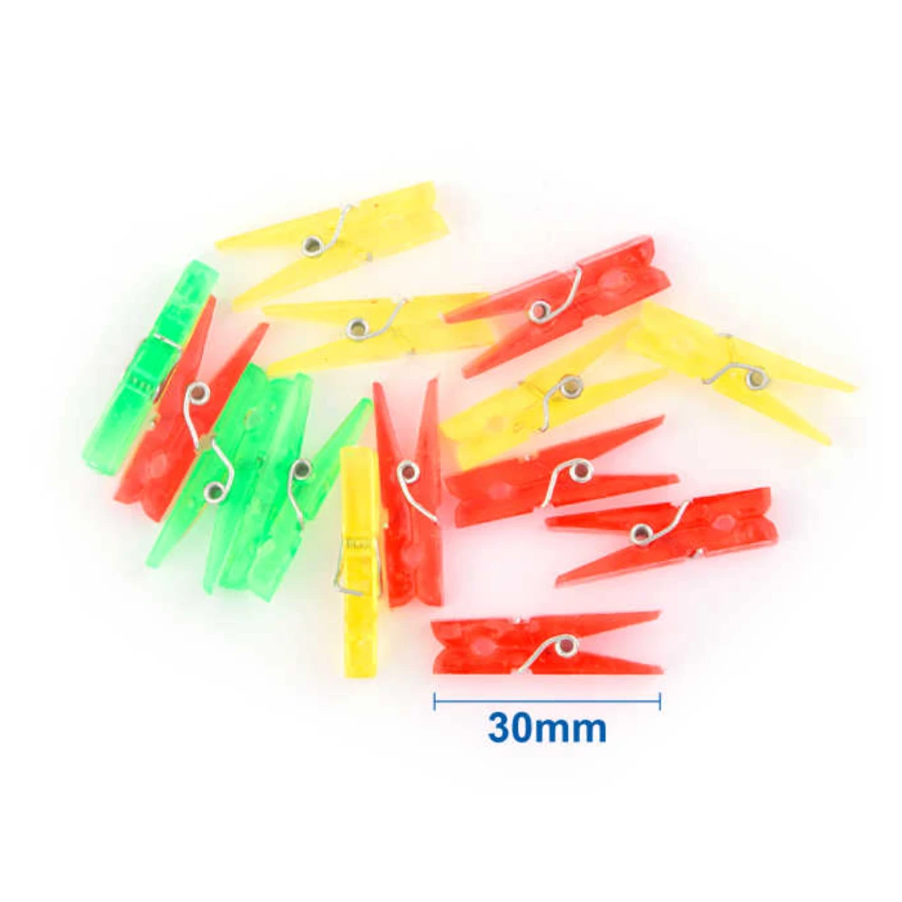 Színes, átlátszó műanyag ruhacsipesz 30 mm, 15 db/csomag