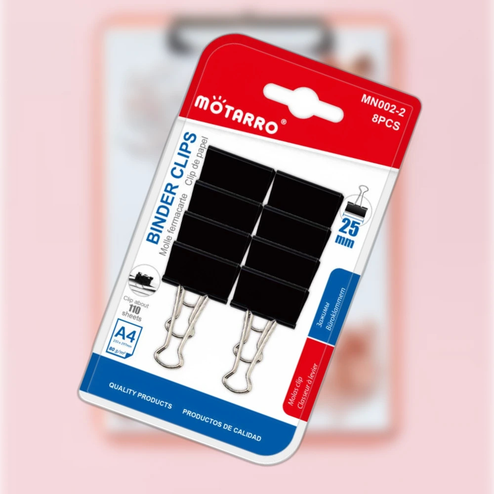 Fekete hosszúcsipeszes iratcsipesz 25 mm, 8 db/csomag
