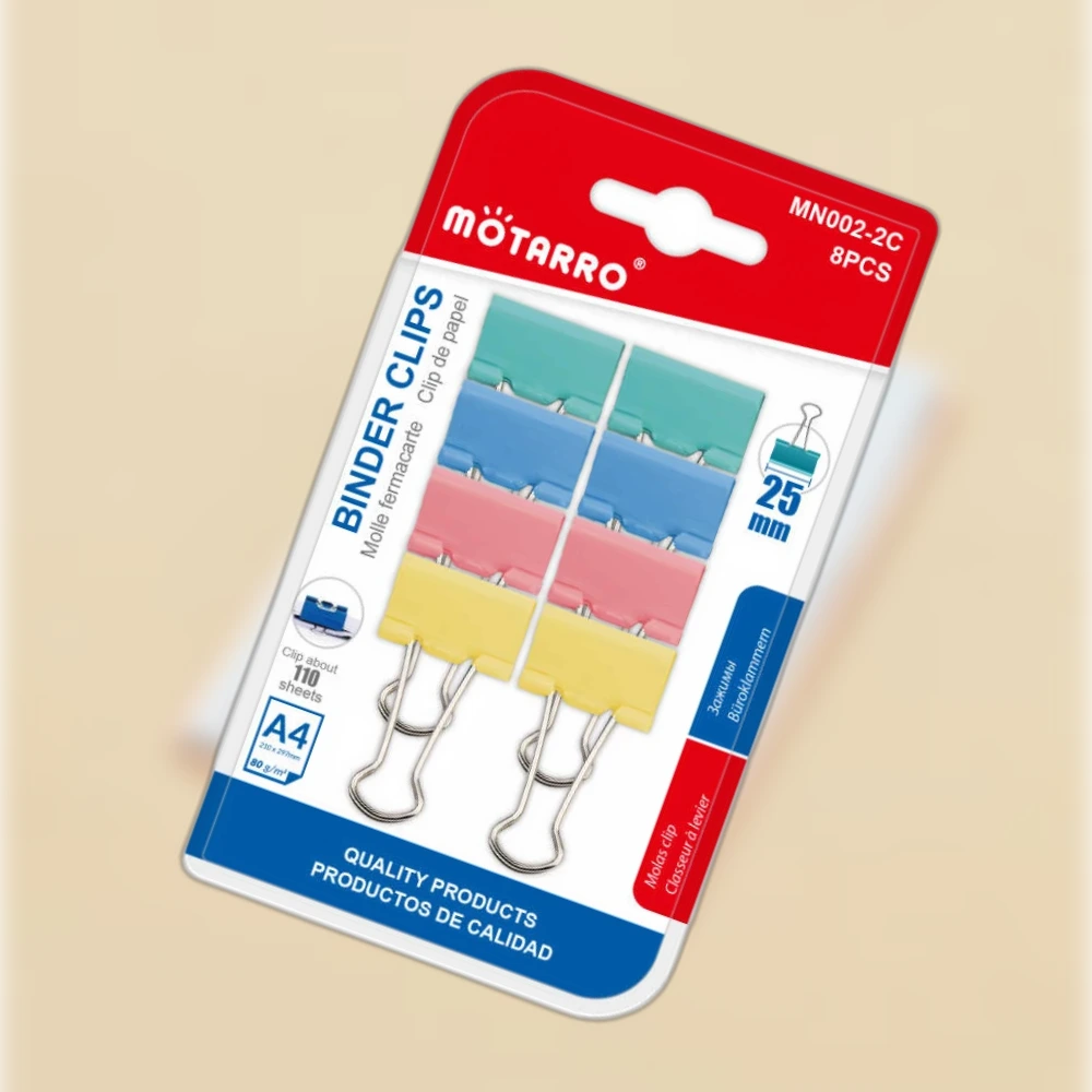 Színes hosszú karos iratcsipesz 25 mm, 8 db - pasztell színekben
