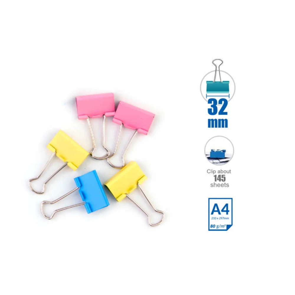 Színes hosszúcsipesz 32 mm, 6 db-os készlet – pink, világoskék és sárga