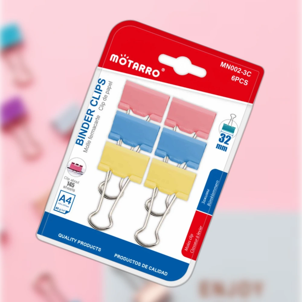 Színes hosszúcsipesz 32 mm, 6 db-os készlet – pink, világoskék és sárga