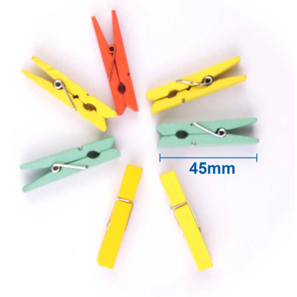 Színes fa ruhacsipesz 45 mm, 7 db-os készlet