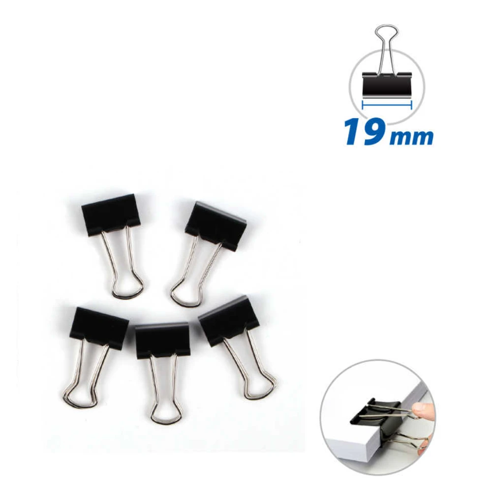 19 mm-es fekete iratcsipesz, 40 db/csomag