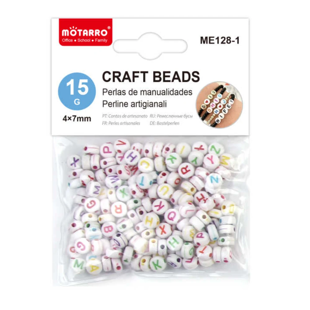 Kreatív 15g Kör alakú Betűs Gyöngyök - Fehér + Színes 4*7mm