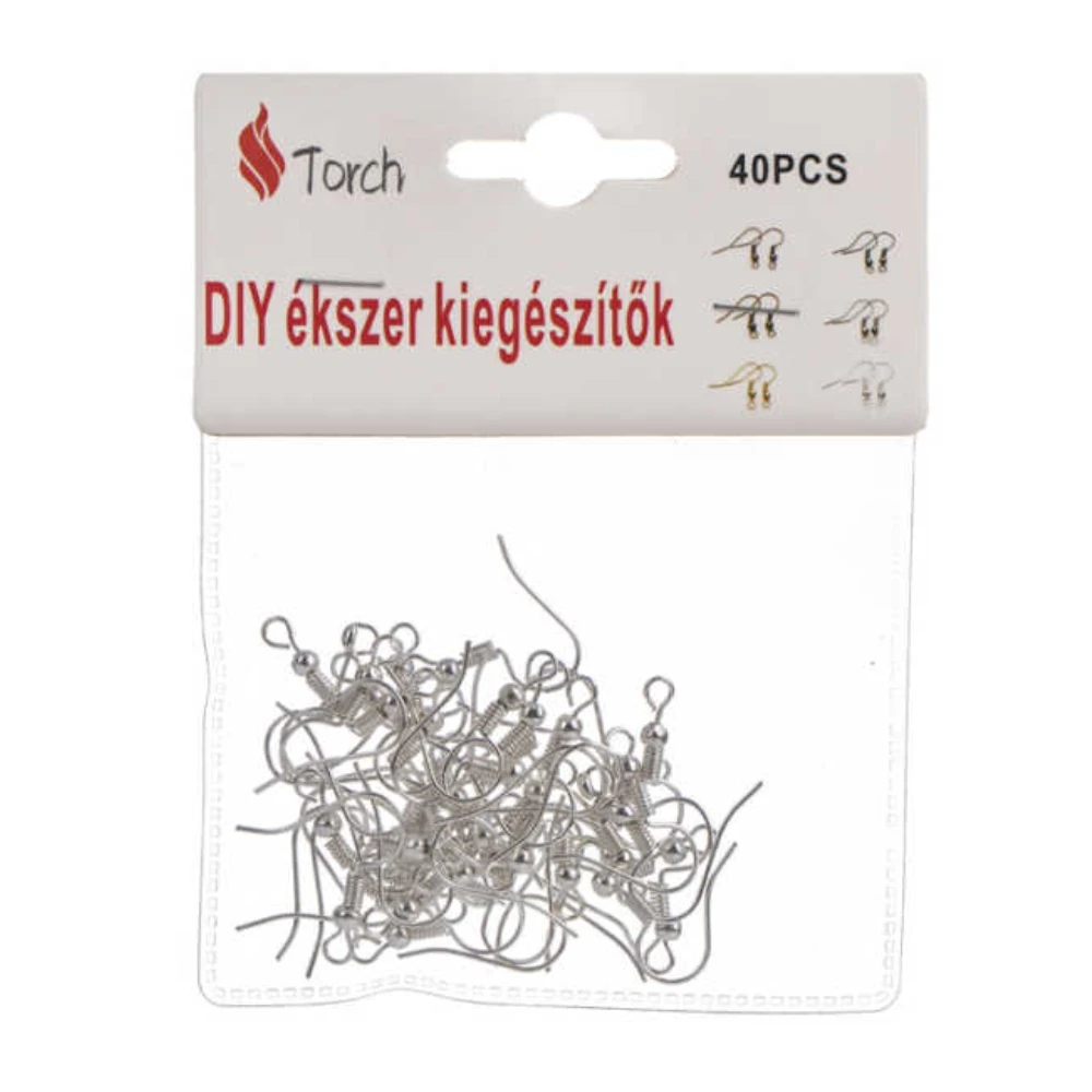 40 db ezüst színű fülbevaló horog - DIY ékszerkészítéshez
