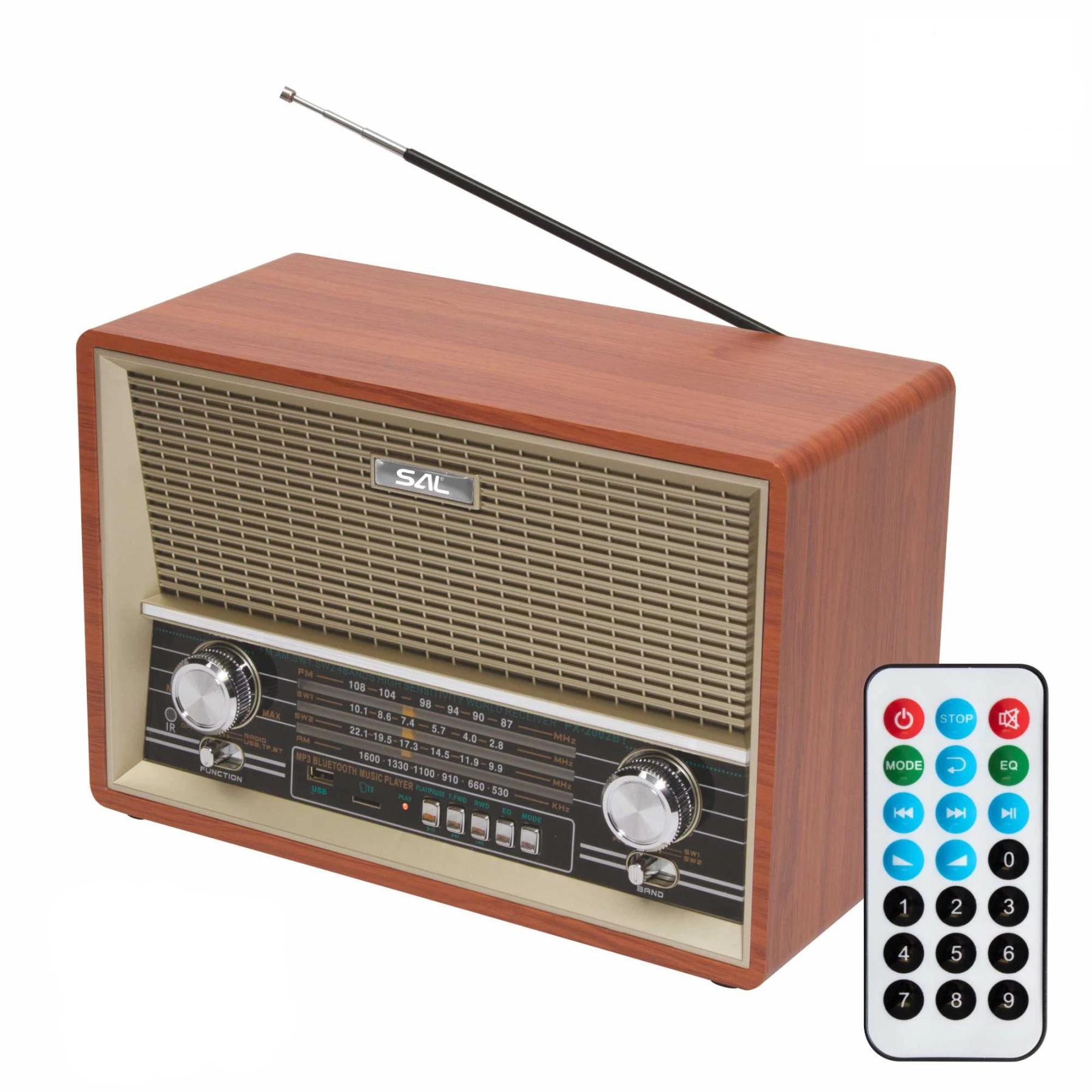 Retro asztali rádió, multimédia lejátszó, BT, USB/MicroSD, AUX, Rádió, EQ, ~16 óra üzemidő