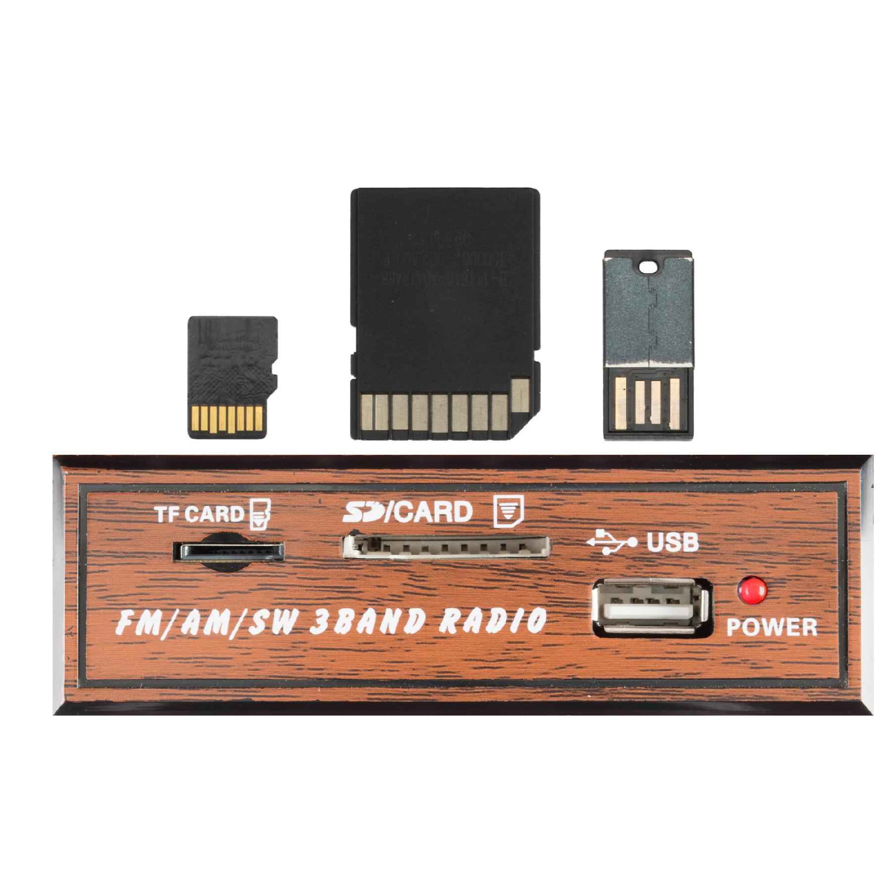 Retro táskarádió, stereo multimédia lejátszó, BT, USB/microSD, AUX, 3-sávos rádió, hálózati/elemes