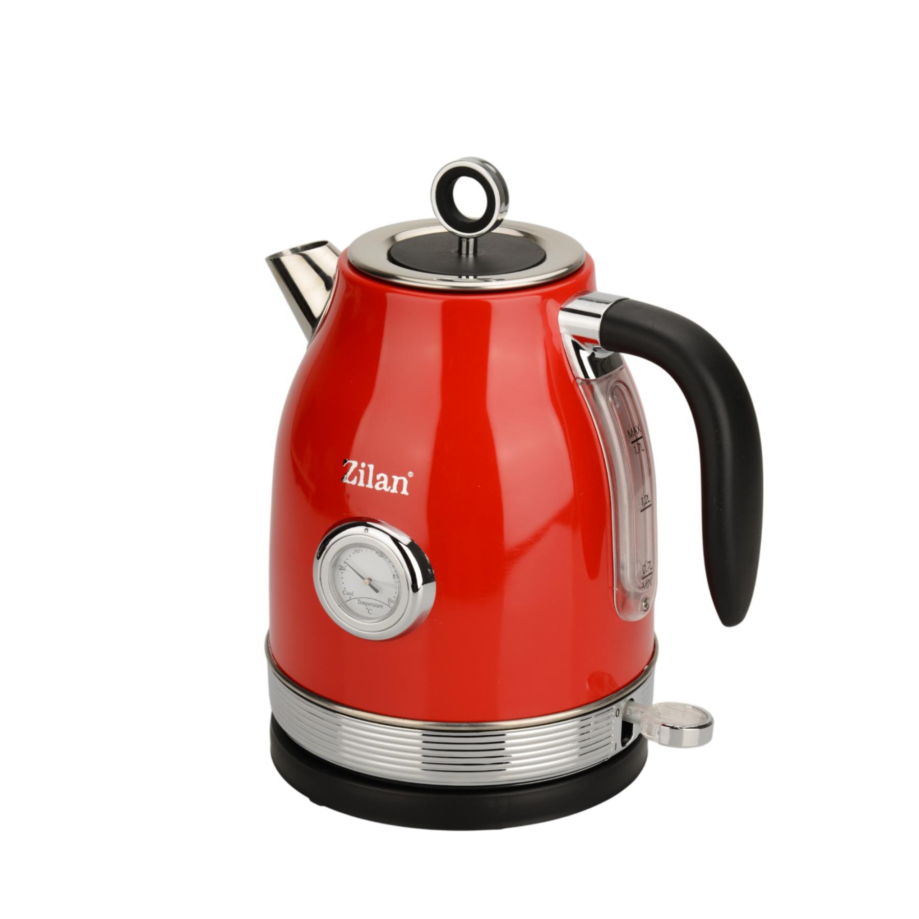 Retró vízforraló, 2200 W, 1,7 liter, hőmérsékletkijelzés, 360°-ban forgatható, piros