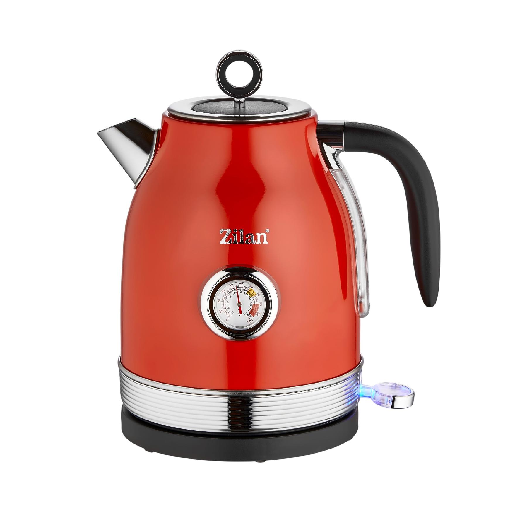 Retró vízforraló, 2200 W, 1,7 liter, hőmérsékletkijelzés, 360°-ban forgatható, piros