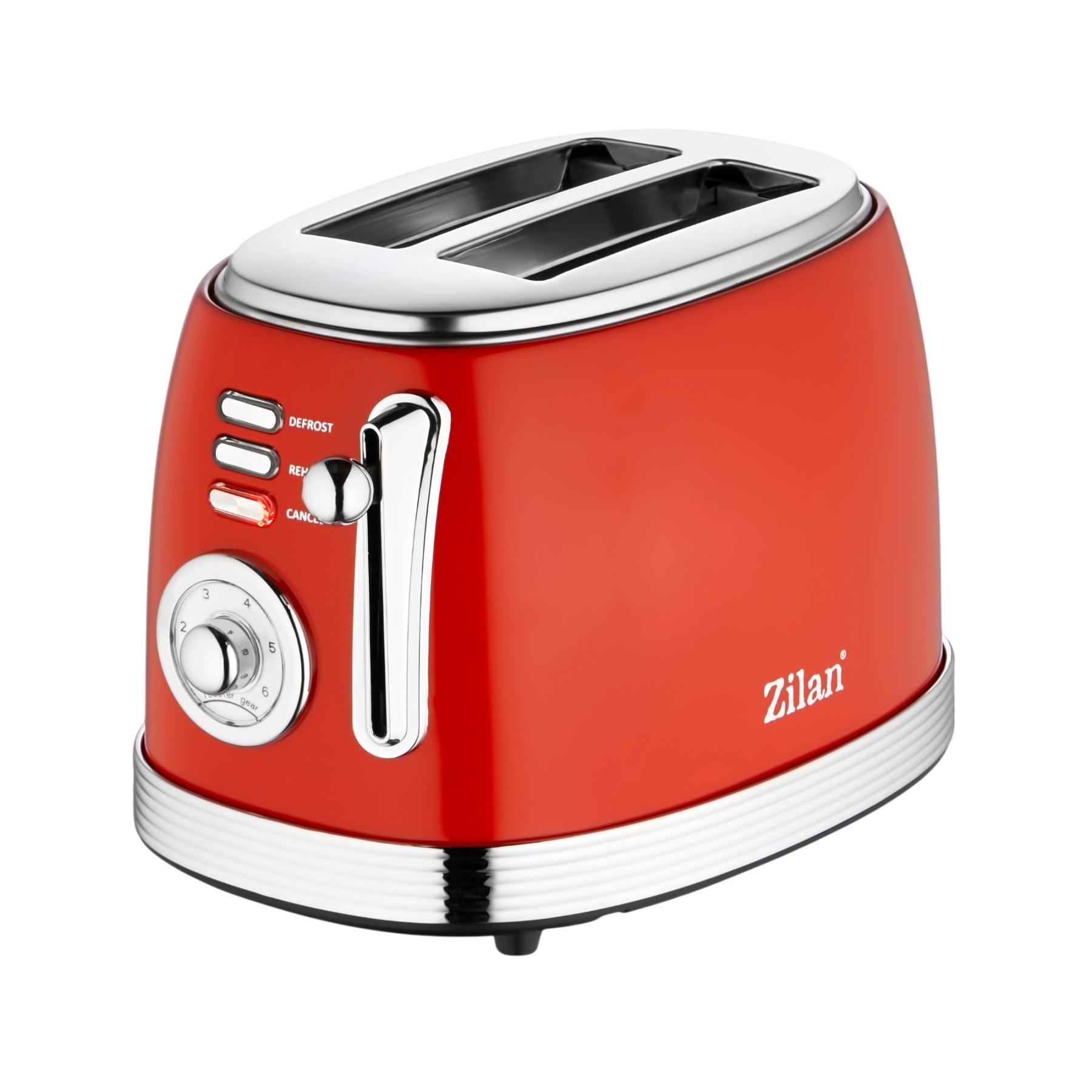 Retró kenyérpirító, 850 W, 6 fokozat, 2 szeletes, STOP funkció, piros