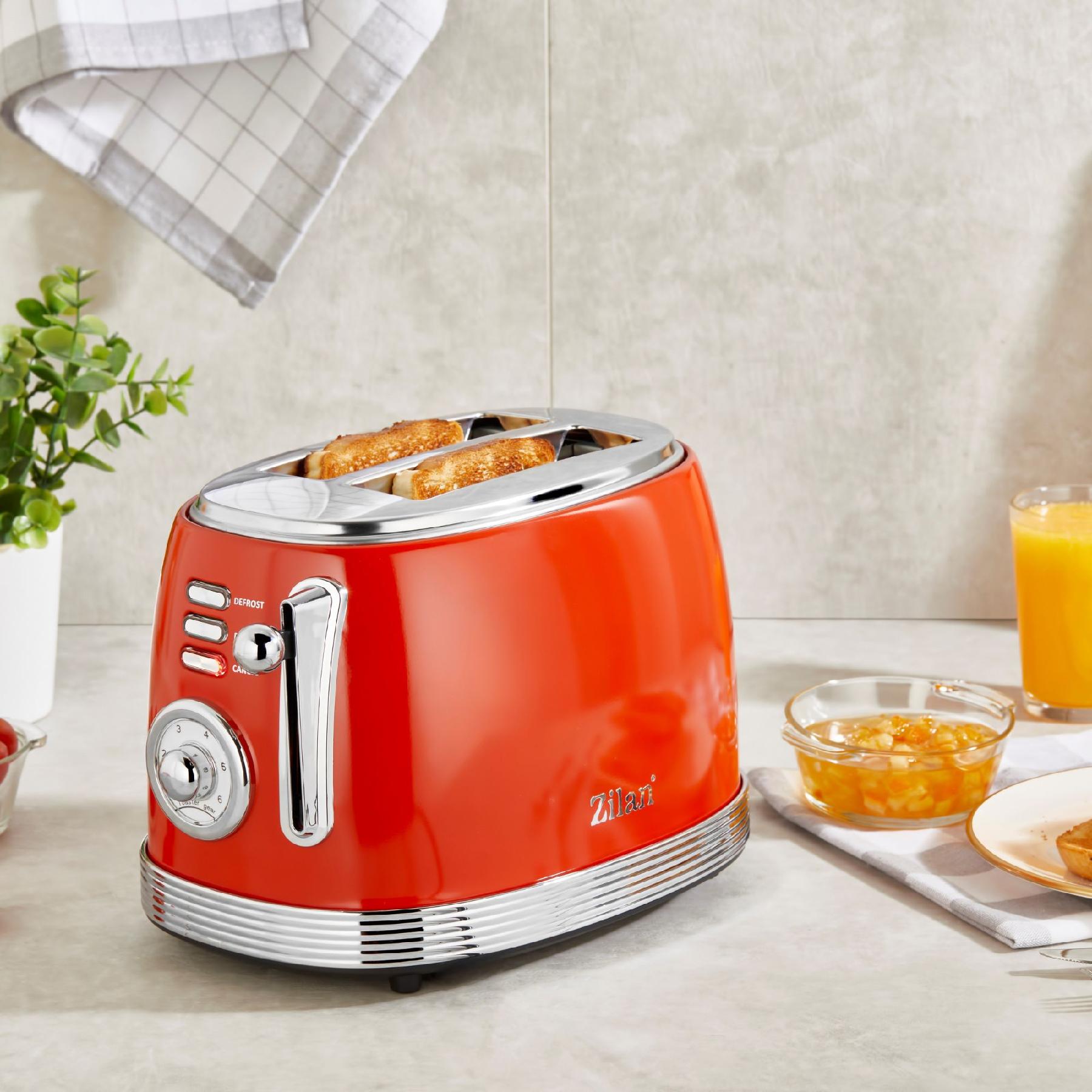 Retró kenyérpirító, 850 W, 6 fokozat, 2 szeletes, STOP funkció, piros