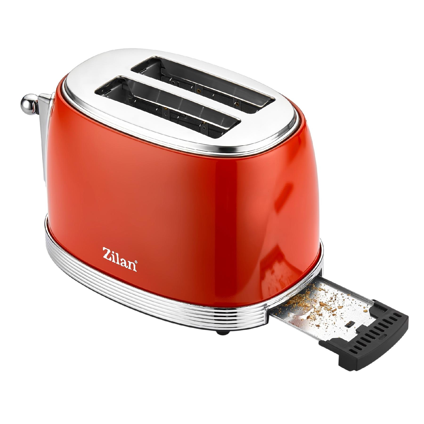 Retró kenyérpirító, 850 W, 6 fokozat, 2 szeletes, STOP funkció, piros