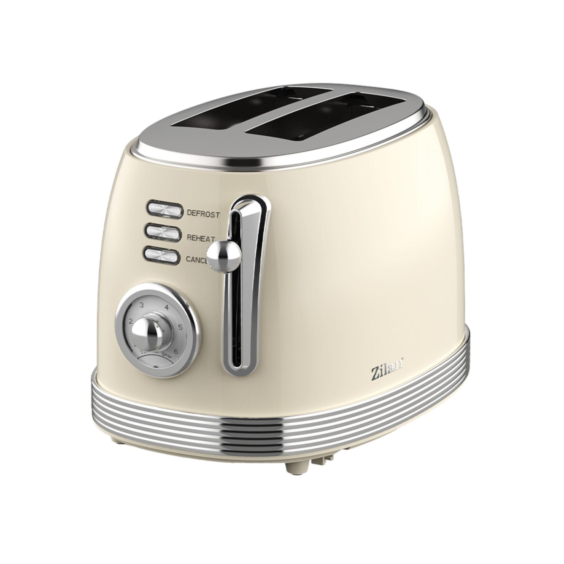 Retró kenyérpirító, 850 W, 6 fokozat, 2 szeletes, STOP funkció, morzsatálca, bézs