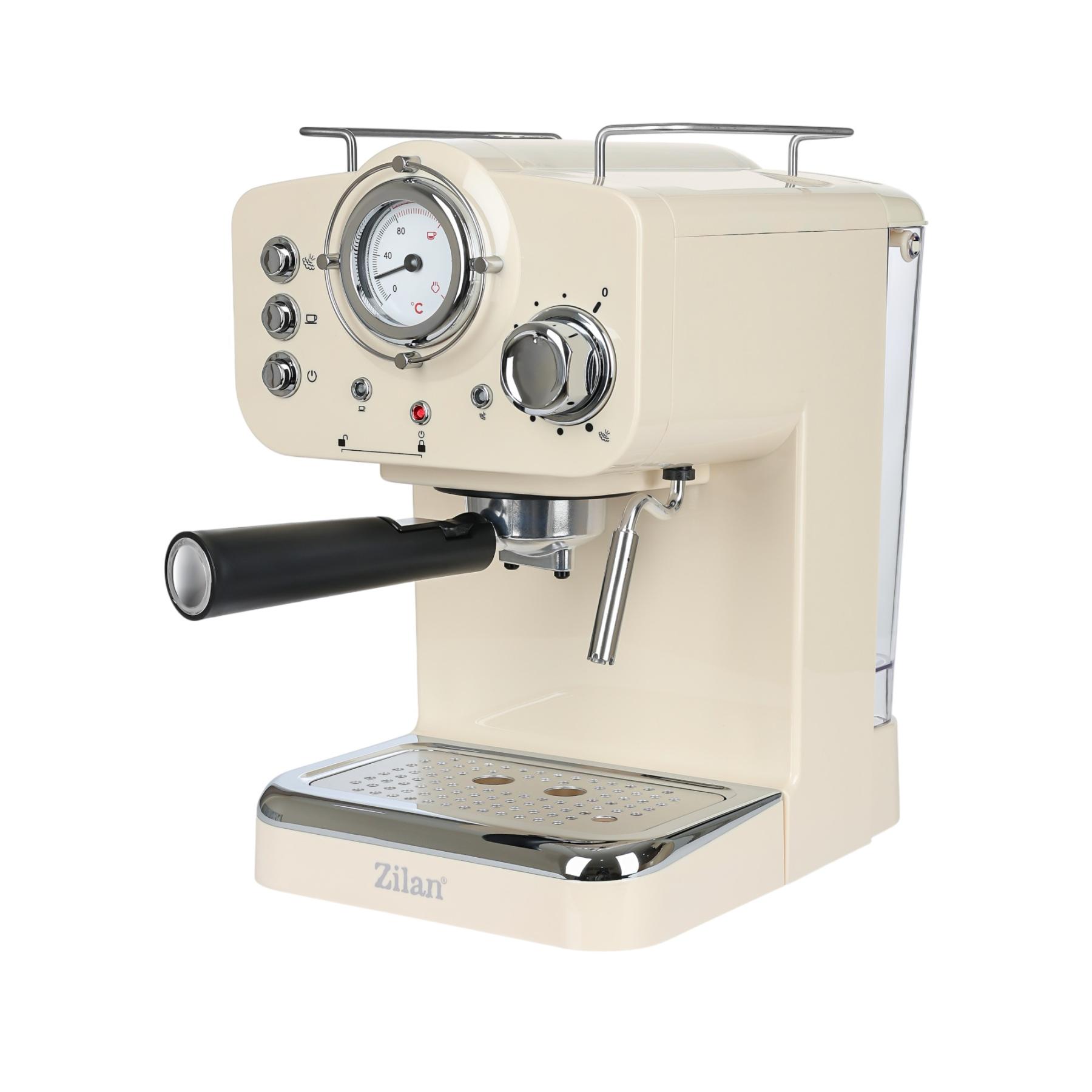 Retró eszpresszó kávéfőző, 1100 W, 15 bar, 1,25 liter kapacitás, tejhabosító, bézs