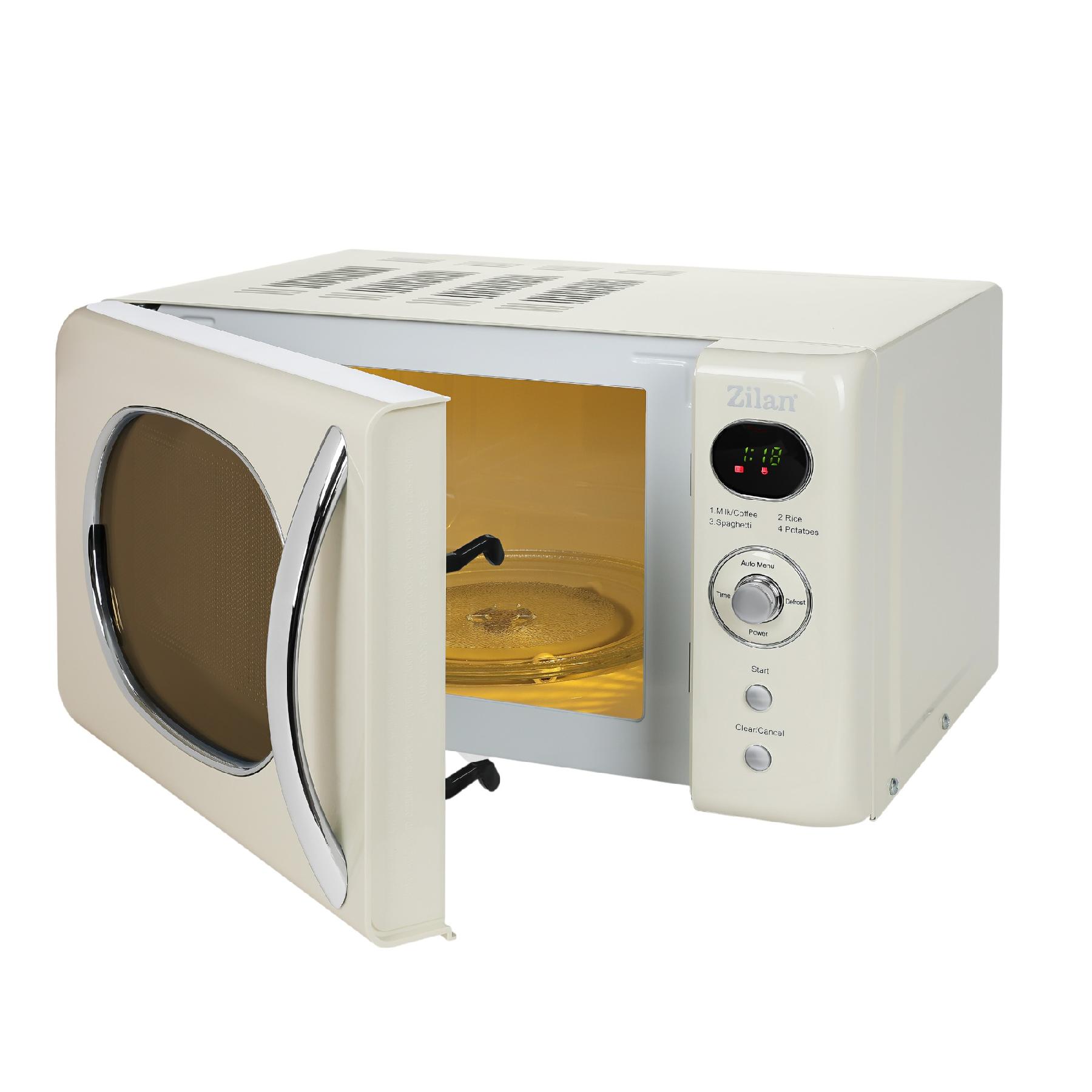Retró mikrohullámú sütő, 700 W, 20 liter, 6 fokozat, LED kijelző, gyerekzár, elektronikus vezérlő, bézs