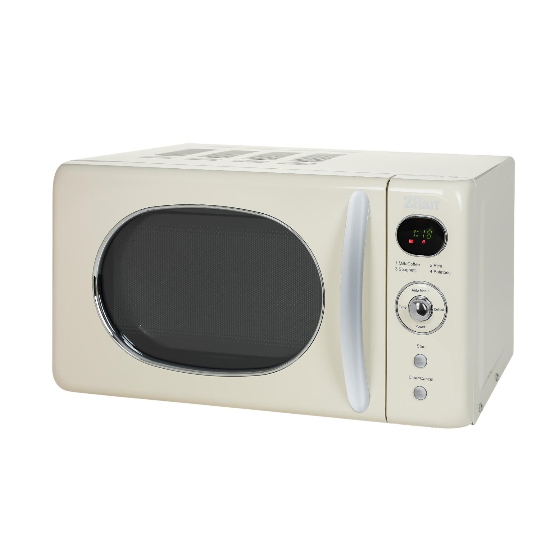 Retró mikrohullámú sütő, 700 W, 20 liter, 6 fokozat, LED kijelző, gyerekzár, elektronikus vezérlő, bézs