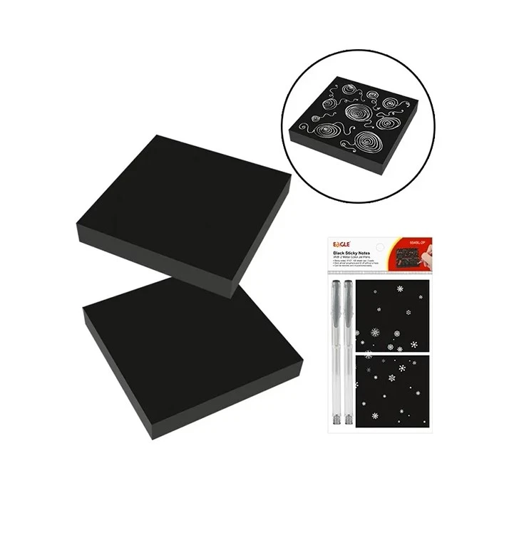 Öntapadós jegyzettömb szett EAGLE 75x75mm fekete 2db öntapadós jegyzettömb 2db ezüst tollal