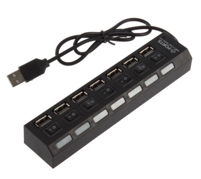 7 portos kapcsolható USB elosztó 2.0 Fekete