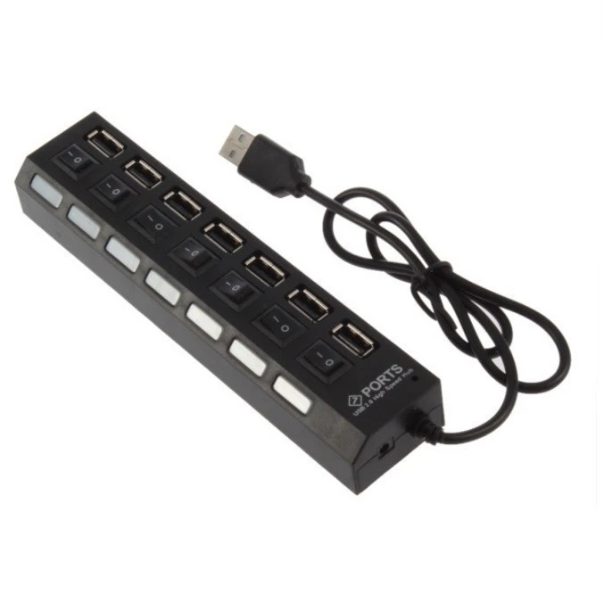 7 portos kapcsolható USB elosztó 2.0 Fekete