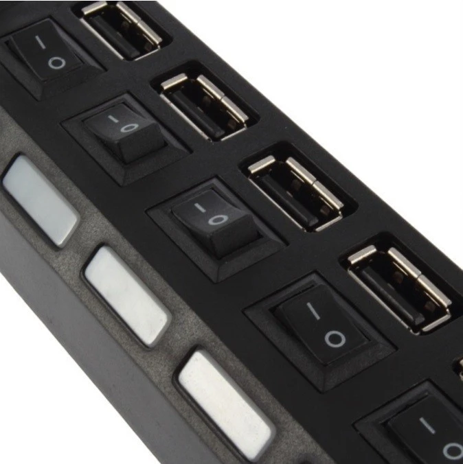 7 portos kapcsolható USB elosztó 2.0 Fekete