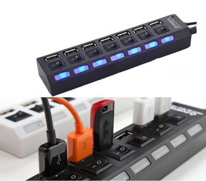 7 portos kapcsolható USB elosztó 2.0 Fekete