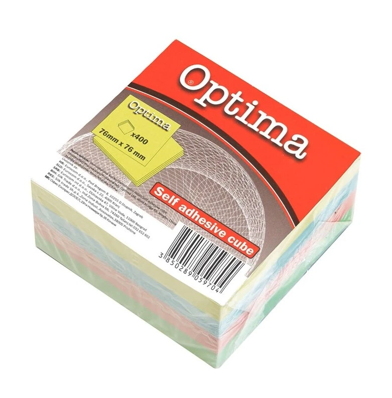 Öntapadós jegyzettömb OPTIMA 75x75mm pasztell 400 lap