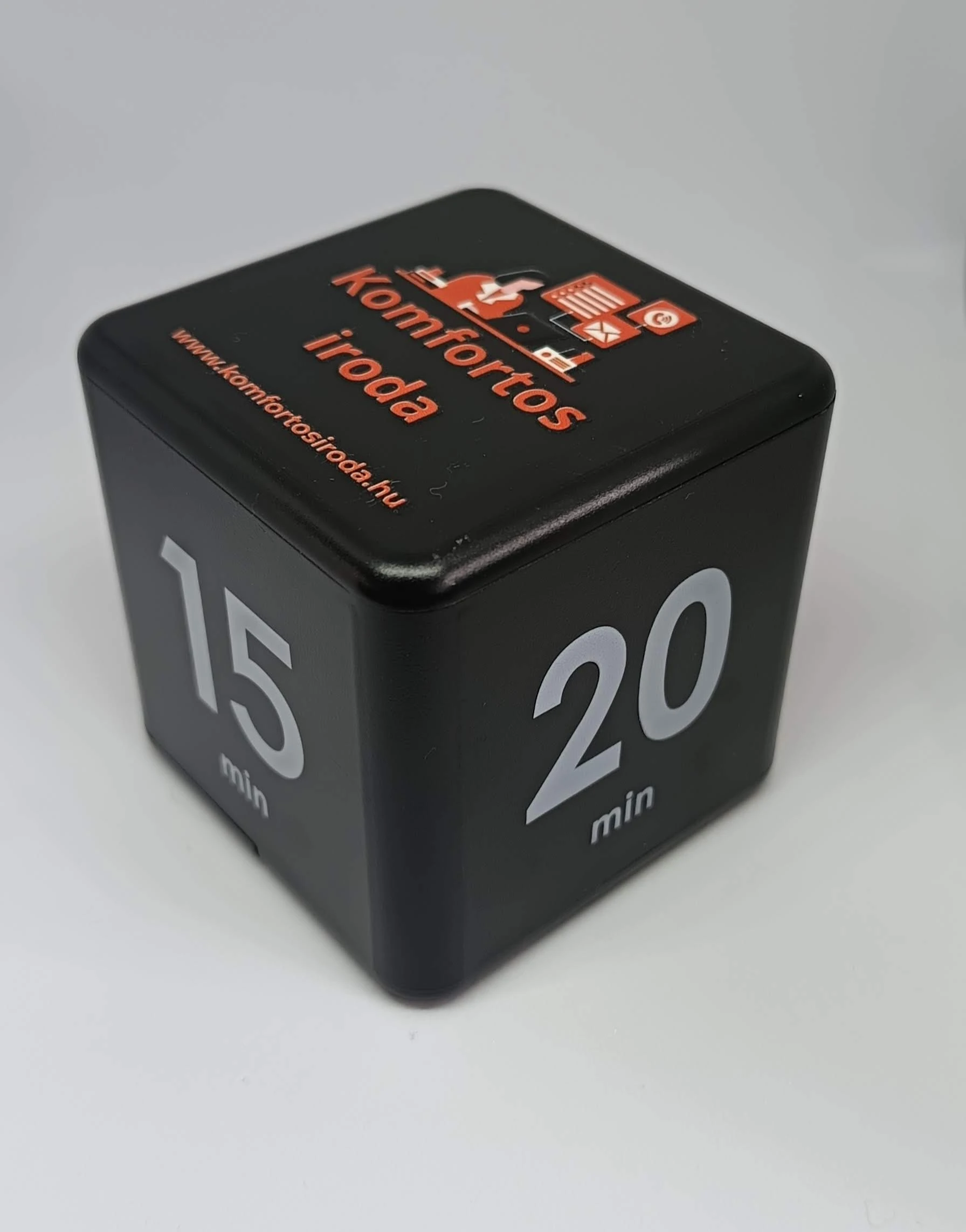 Pomodoro kocka Fekete 15-20-30-60 perc időzítés Komfortosiroda logóval